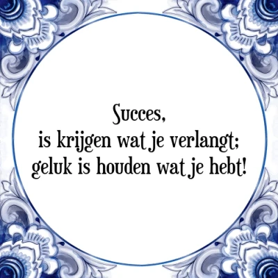 Afbeelding van Succes is krijgen wat je verlangt; geluk houd Tegeltje + Spreuk