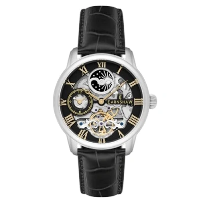 Afbeelding van Thomas Earnshaw Mens 44mm Longitude Dual Time Automatic Skeleton Horloge met 12 uur Time, Zon &amp; Maan Display en Versierde Rotor, Zwart, ES 8006 04