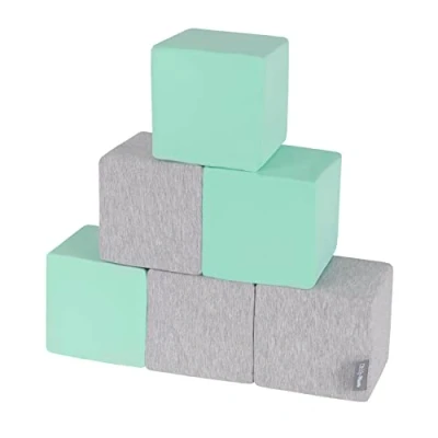 Afbeelding van KiddyMoon Foam Blokjes Voor Baby Zachte Blokken 6 Stuks Speelgoed Montessori Met En Veel Plezier Kinderen, Blokken: Lichtgrijs Munt