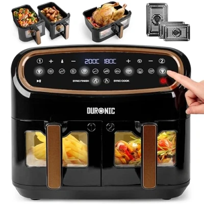 Afbeelding van Duronic AF34 BG Set Airfryer met 1 grote lade van 10L en 2 kleine lades 5L inbegrepen 10 Voorgeprogrammeerde Kookprogramma&#039;s Zonder olie Sync Cook Finish functies
