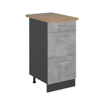 Afbeelding van Vicco Keukenonderkast R Line, Beton/Antraciet, 40 cm met laden, WB Eik