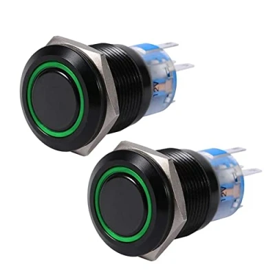 Afbeelding van Keenso led drukknop, 19 mm, 12 V 24 V, metalen aan/uit, zelfborgende waterdicht, schakelaar, drukknop (2 stuks, groen)