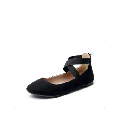 Afbeelding van DREAM PAIRS Comfortabele ballerina&#039;s voor dames, modieuze platte schoenen met enkelwikkels en elastische kruisbandjes, zwart, 38 EU