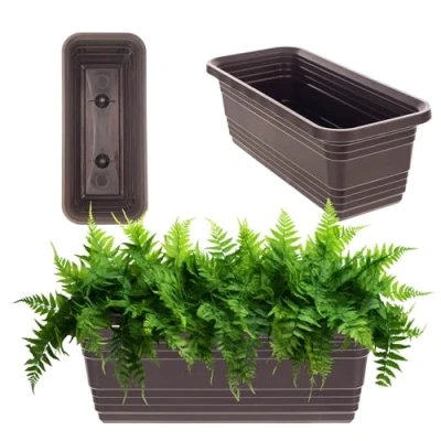 Afbeelding van KADAX Bloembak, balkonpot van kunststof, weerbestendige plantenbak, bloempot, leuningbak voor het kweken bloemen, kruiden en planten (mokka, 40 cm)