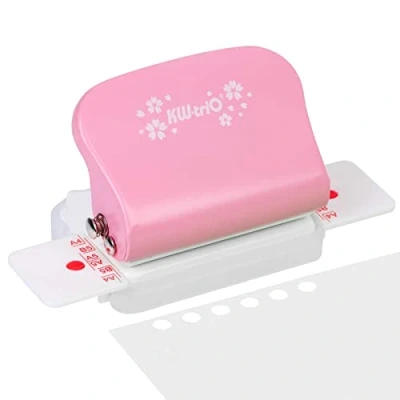 Afbeelding van Perforator met 6 gaten, metalen gatcapaciteit, 5 vellen mm, beweegbare positioneringskolommen aan beide zijden A4/30 gaten A5/20 B5/26 (roze)
