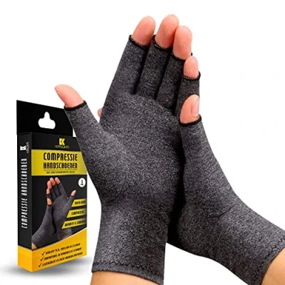 Afbeelding van KANGKA® Reuma Compressie Handschoenen Maat M voor Artrose, Reuma, Artritis, RSI, CTS Open Vingertoppen Grijs Unisex