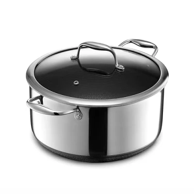 Afbeelding van HexClad 8 Quart hybride anti aanbak soeppan en deksel, vaatwasser ovenvriendelijk, compatibel met alle kookplaten