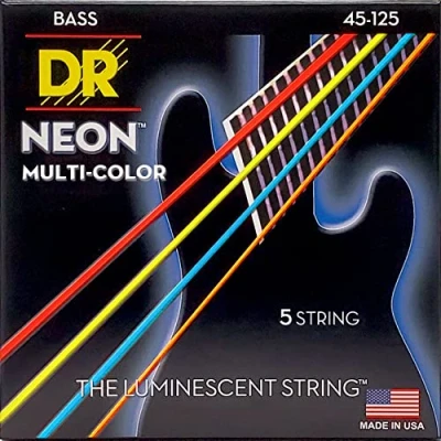 Afbeelding van DR Strings NMCB5 45 Hi Def Neon multi color 125 set 5 snaren voor elektrische basgitaar