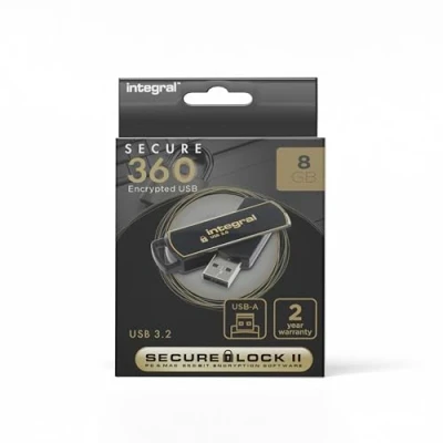 Afbeelding van Integral Memory INFD8GB360SEC3.0 USB 3.0 stick met SecureLock software zwart/goud