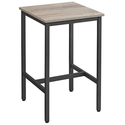 Afbeelding van VASAGLE Hoge tafel, vierkante bartafel, stalen frame, eenvoudige montage, voor keuken, woonkamer, industriële stijl, grijs beige en zwart, 60 x 92 cm, LBT025B02