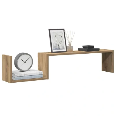 Afbeelding van Wandschappen 2 st 100x15x20 cm bewerkt hout artisanaal eiken