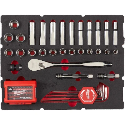 Afbeelding van Milwaukee Accessoires 1/2&quot; Ratel, Dop en Inbussleutel Set PACKOUT Foam Inlay 65 delig 4932480716