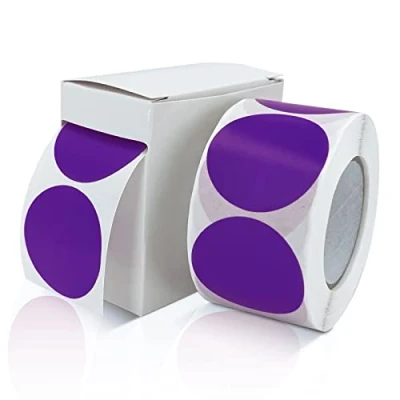 Afbeelding van Ronde stickers, 38 mm, paars, zelfklevend, rol, kleine plakpunten, etiketten, kleurcodering, cirkelstickers, verwijderbaar, weerbestendig, met dispenserdoos, 500 stuks