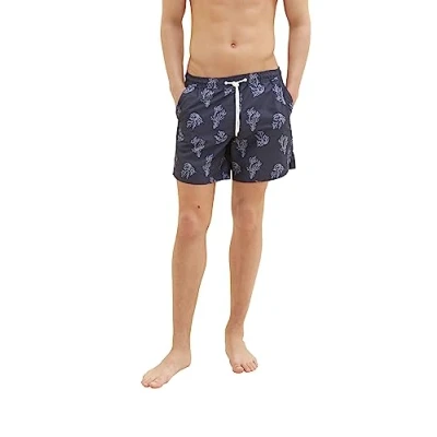 Afbeelding van TOM Tailor Denim MIT Alloverprint Zwemshorts, Heren, Maat: Small, Black white big coral print