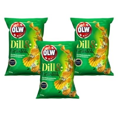 Afbeelding van ScandiKitchen, OLW, Dille &amp; Gräslök, En Bieslook Smaak Zweedse Ridged Aardappel Crisps, 175g x 3 Packs