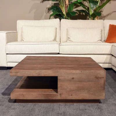Afbeelding van LABEL51 Salontafel Square 80x80x30 cm Espresso Mangohout