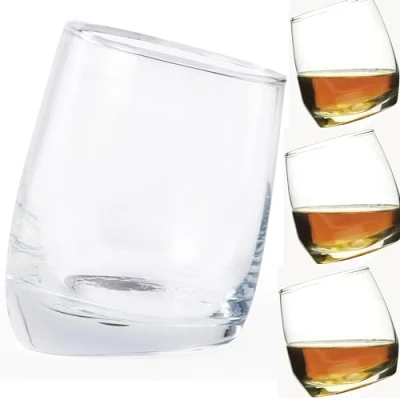 Afbeelding van noTrash2003 4 whiskyglazen met scheve bodem, rocking glas, wiebelglas, rum, bourbon, Scotch, whisky, cognac, gin, old fashion, zonder steel, cadeau, 320 ml