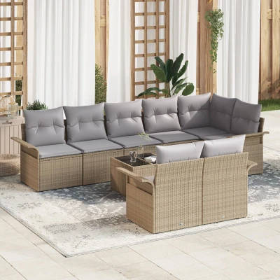 Afbeelding van vidaXL 9 delige Tuinbank Set met Kussens Zwart Poly Rattan