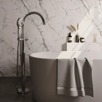 Afbeelding van Brauer Chrome Edition Staande Badkraan handdouche rond 3 standen 2 gladde knoppen PVD chroom