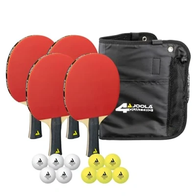 Afbeelding van JOOLA Quattro Tafeltennisset, 4 tafeltennisbatjes + 10 tafeltennisballen tas, 28,5 x 26 8,5 cm