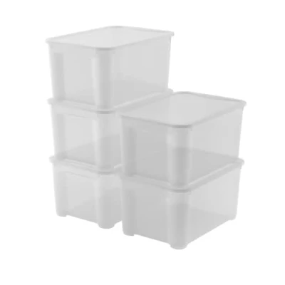 Afbeelding van Keter Opbergdozen van kunststof met deksel, l, transparant, ideaal voor kleding, kasten, garage, 47 55 x 39 28 cm, 5 stuks