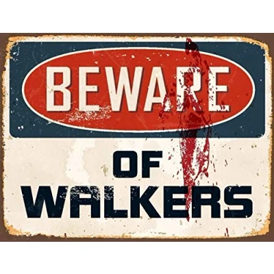 Afbeelding van Lewistons Of London Pas op Walkers Walking Dead geïnspireerde zombies Halloween vintage retro man grot bar pub schuur tin wanddecoratie metalen bord