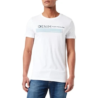 Afbeelding van TOM TAILOR Denim Mannen T shirt met logoprint 1030693, 20000 White, XL
