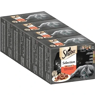 Afbeelding van Sheba katten natvoer selectie in saus, 48 ​​sachets, 12x85g (pak van 4) natvoer, stevige samenstelling saus voor volwassen