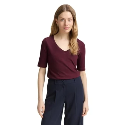 Afbeelding van TOM Tailor MIT Vausschnitt Tshirt basic, Dames, Maat: 3XL, Bordeaux red