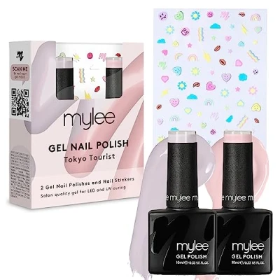 Afbeelding van Mylee Gel Nagellak Set met Nail Art Stickers 2x10ml [Tokyo Tourist] UV/LED Gellak Manicure Pedicure, Professioneel &amp; Thuisgebruik Langdurig en gemakkelijk aan te brengen