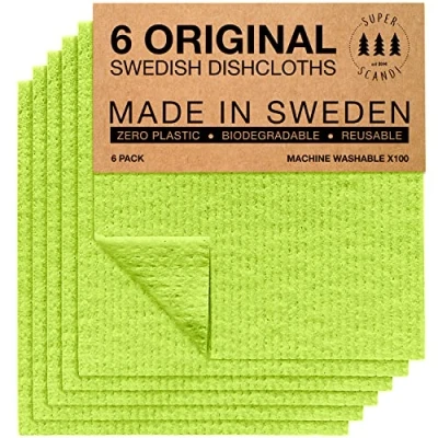 Afbeelding van SUPERSCANDI Gemaakt in Zweden, vaatdoeken, milieuvriendelijk, alternatief voor papieren doeken, appelgroen, 6 stuks herbruikbare vaatdoeken de keuken