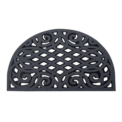 Afbeelding van Nicoman Milieuvriendelijke deurmat, antislip, zwaar belastbare rubberen barrière, schrapen, buiteningang, tuin, garage, anti vermoeidheid drainage (grijs, halve maan, 75 x 44 cm)