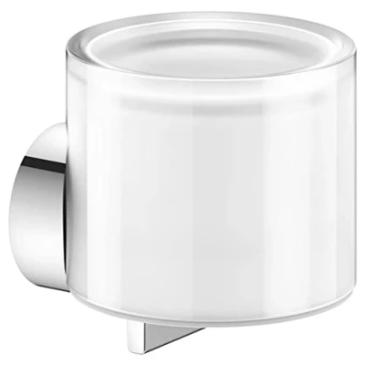 Afbeelding van KEUCO Lotiondispenser metaal verchroomd en kristalglas, lijm of boren, inhoud navulbaar ca. 140 ml, zeepdispenser voor badkamer gastentoilet, wandmontage, Reva