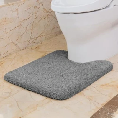 Afbeelding van VANZAVANZU Zachte wc mat met uitsparing, antislip, toiletmat van dikke en pluizige microvezel, 50 x 60 cm (donkergrijs)