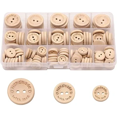 Afbeelding van Handgemaakte knopen, natuurlijke houten knopen voor kinderen, 140 stuks, handgemaakt met liefde,15 mm, 20 25 ronde vorm, het naaien en knutselen van decoraties