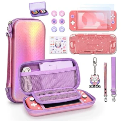 Afbeelding van InnoAura Switch Lite tas, 14 in 1 accessoires, bundels met Laser Hübsch draagtas, hoes, Screen Protector (zeemeermin roze)
