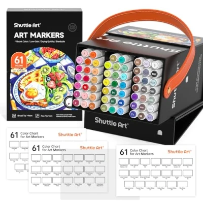 Afbeelding van Shuttle Art Alcoholmarkers met 60 kleuren, dubbele punt, kunststiften plus 1 blenderkunstpennen voor tekenen, schetsen, markerpennen draagtas kunstenaars en volwassen manga ontwerp