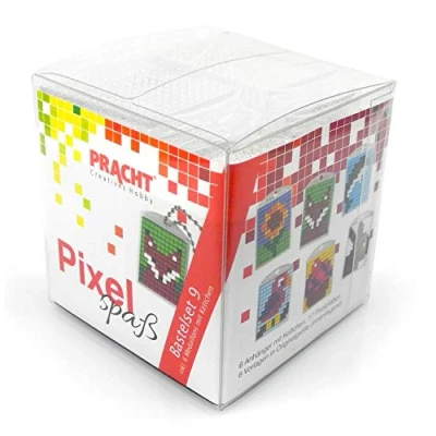 Afbeelding van Pracht Creatives Hobby Pixel P90016 63501 Knutselset 9 voor kinderen, insteeksysteem met steentjes van bioplastic het ontwerpen 6 sleutelhangers (medaillons), zonder strijken en lijmen