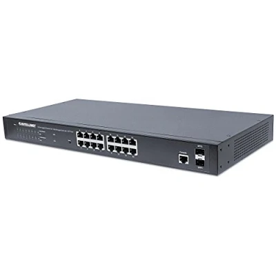 Afbeelding van Intellinet 16 poorts Gigabit Ethernet PoE+ Web Managed Switch met 2 SFP poorten (16 x PoE IEEE 802.3at/af Power Over (PoE+/PoE) Eindspan 19&quot; Rackmount) zwart 561341