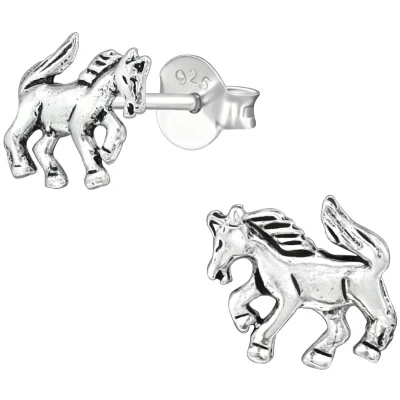 Afbeelding van JoyS Zilveren paard oorbellen 9 x 7 mm geoxideerd
