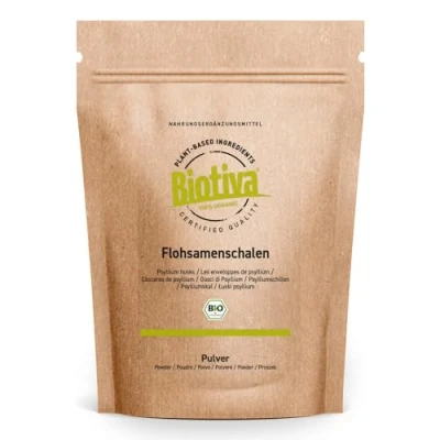 Afbeelding van Biotiva Psylliumschilpoeder Bio 500g gemalen voedselkwaliteit Psyllium rijk aan voedingsvezels gebotteld en gecontroleerd in Duitsland