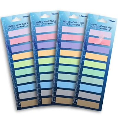 Afbeelding van WAYTEX 800 zelfklevende bladwijzers, herbruikbaar, gelamineerd, 10 kleuren, 4 verpakkingen à miniblokken 20 sticky noten, pastelkleuren, 45 x 12 mm