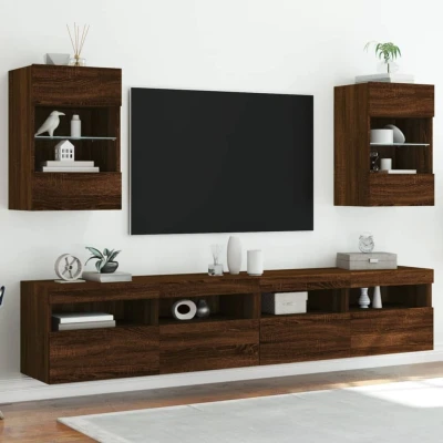 Afbeelding van Tv wandmeubels met LED 2 st 40x30x60,5 cm bruineikenkleurig
