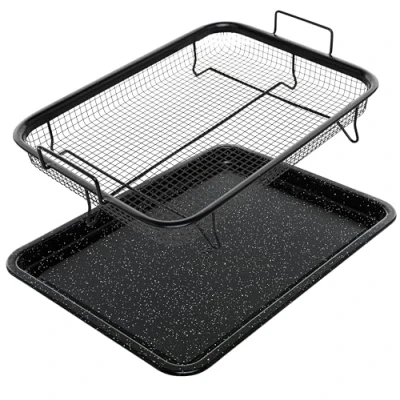 Afbeelding van Pep knapperige ovenschaal met mand bakplaat voor oven non stick koperen luchtfriteuse 2 st set