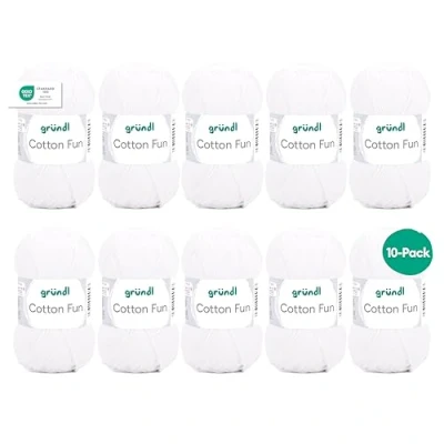 Afbeelding van Gründl Cotton Fun Breigaren, haakgaren (zacht garen van 100% katoen, Oeko Tex gecertificeerd, 50 g/115 m, naalddikte: 3 4, 10 bollen à g), wit, 27,00 x 11,00 07,00 cm