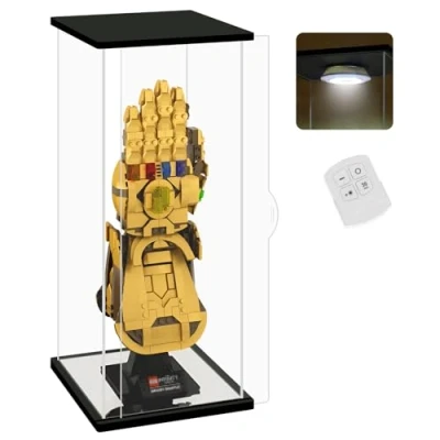 Afbeelding van Nonemey Acryl Vitrine Transparant met Afstandsbediening Licht voor Lego 76191 76223, Stofdicht Model Organiser Box, Figuren Collectibles (Zwart, 15*18*37 cm)