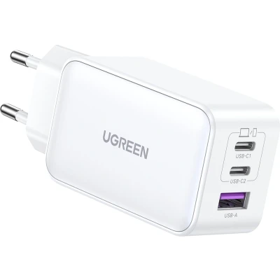 Afbeelding van UGREEN Nexode 3 in 1 Snellader GaN 65W met 2x USB C en 1x A Wit