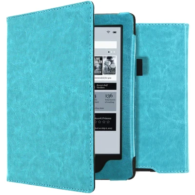 Afbeelding van Kobo Aura H2O Hoes: iMoshion Vegan Leather Bookcase Lichtblauw Kunstleder E Reader Hoezen