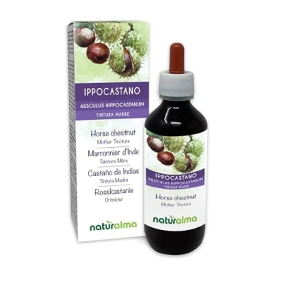 Afbeelding van Witte paardenkastanje (Aesculus hippocastanum) schors en zaden Alcoholvrije moedertinctuur Naturalma Vloeibaar extract druppels 200 ml Voedingssupplement Veganistisch