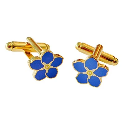 Afbeelding van THE MASONIC COLLECTION Vergeet Flower Design Manchetknopen voor Mannen Blauw Emaille &amp; Prachtige Oranje Stenen Vrijmetselaars Gift Accessoire, Eén maat, Goud, Geen edelsteen